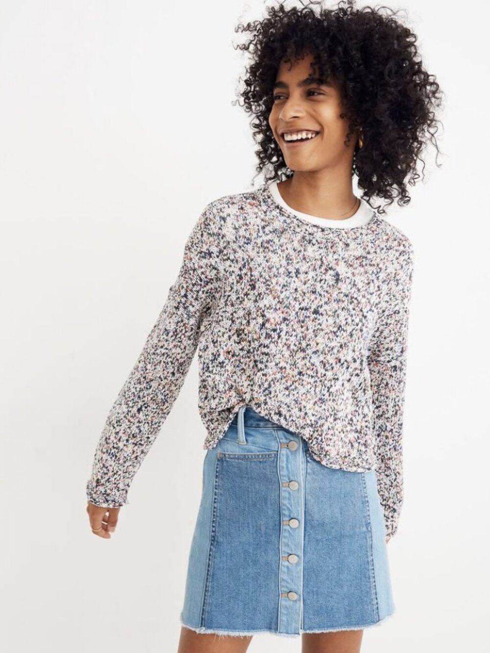Madewell Brownstone Flecked Cropped Pullover Sweater in Marled Confetti - Picture 2 of 7